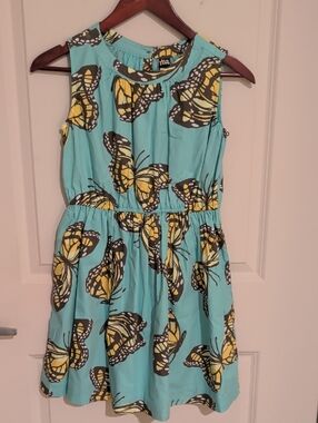 Tea Collection Turquoise and Yellow Butterfly Print Casual Dress